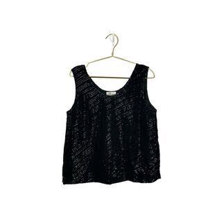 Jkara New York‎ Beaded Evening V Neck Evening Top Size L Sleeveless Black